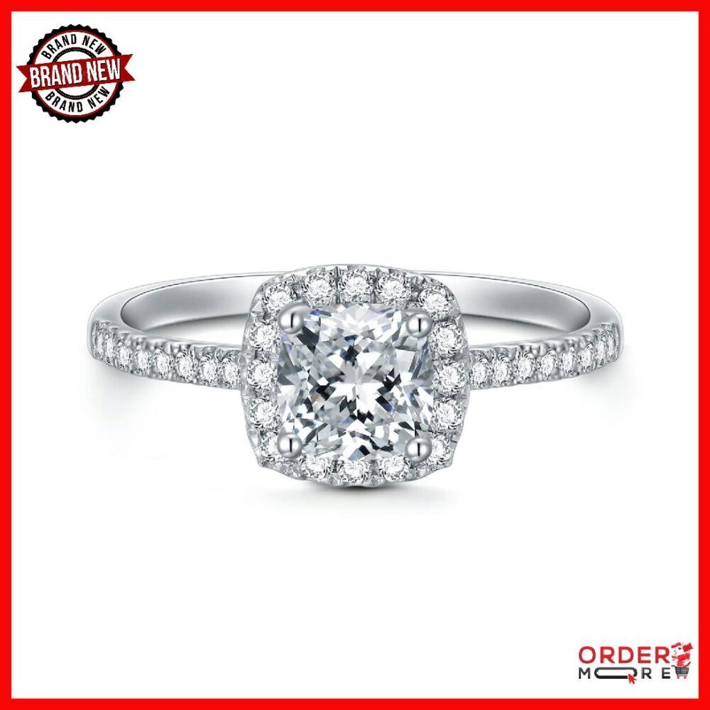 1.23ct Moissanite Halo Engagement Ring Sterling Silver Size 9.5